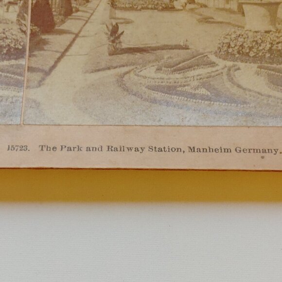 ANTIQUE STEREOGRAPH CARD Park and Railway Station Manheim Germany 1903 - Picture 3 of 4